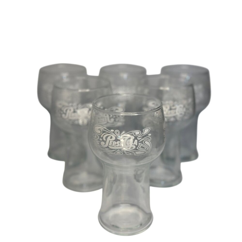 Vintage Pepsi-Cola Etched Drinking Glasses 6" Retro Pop Soda Tumblers Set of 6